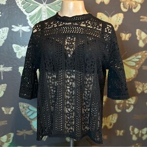 LOT OF 3! different LOFT black lace blouses elbow length sleeves corp goth 🖤